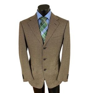 Ermenegildo Zegna Mens Sport Coat Brown Beige Nailshead Weave Silk Wool 42R